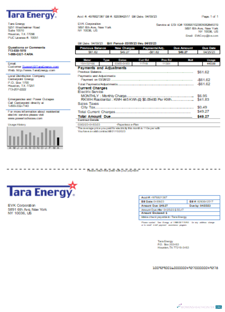 Download Tara Energy utility business bill, SCR Photoshop template